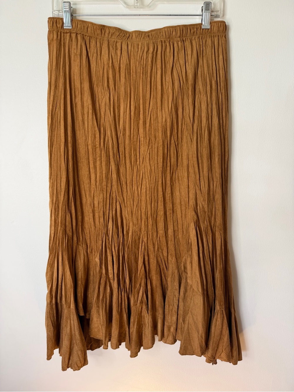 Flair Carmel brown skirt boho size M crinkled midi elastic waistband textured